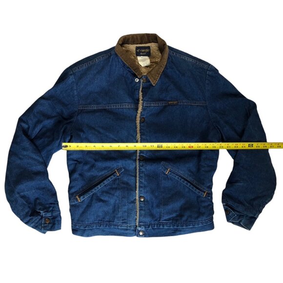 Vintage Wrangler Corduroy Collar Fur Lined Denim Jean Jacket Lined Size 42 Large - Picture 6 of 9